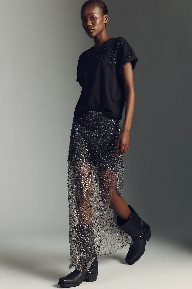 rag & bone Short-Sleeve Beaded Floral Top