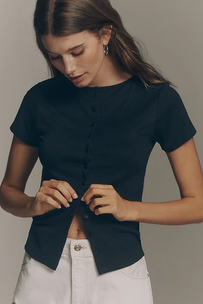 rag & bone Knit Short-Sleeve Buttondown Top