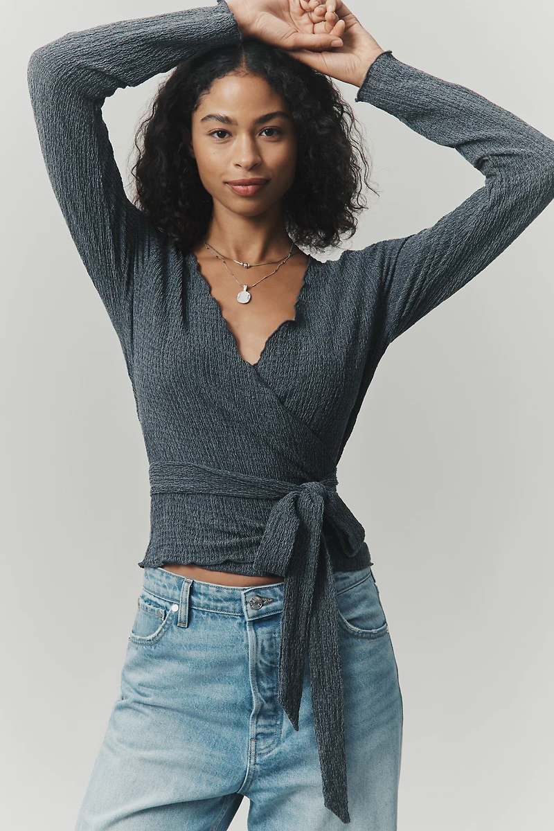 Pilcro Textured Wrap Knit Top
