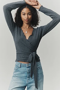 Pilcro Textured Wrap Knit Top