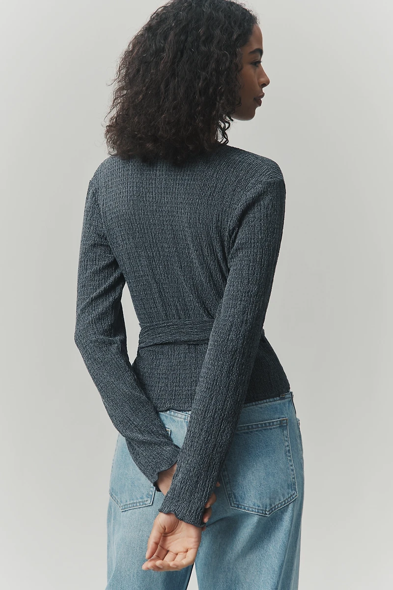 Pilcro Textured Wrap Knit Top