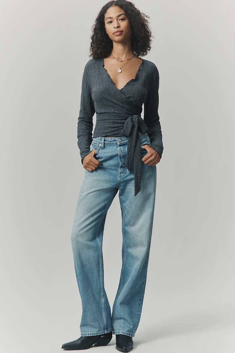 Pilcro Textured Wrap Knit Top