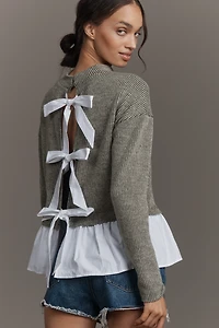 Maeve Long-Sleeve Bow-Back Twofer Peplum Top