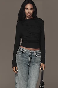 By Anthropologie Long-Sleeve Asymmetric Ruched Top
