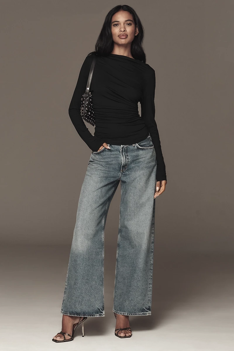 By Anthropologie Long-Sleeve Asymmetric Ruched Top
