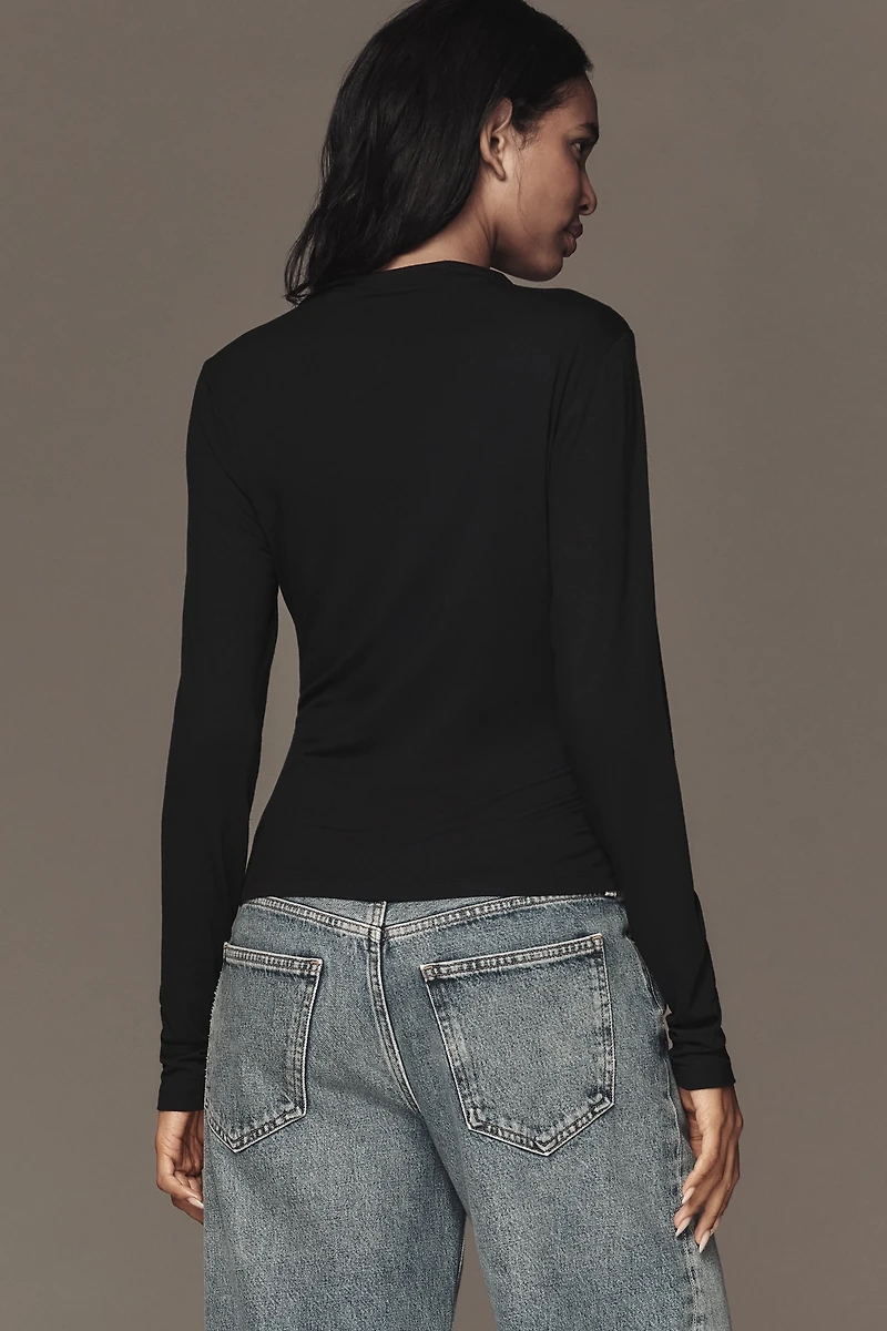 By Anthropologie Long-Sleeve Asymmetric Ruched Top