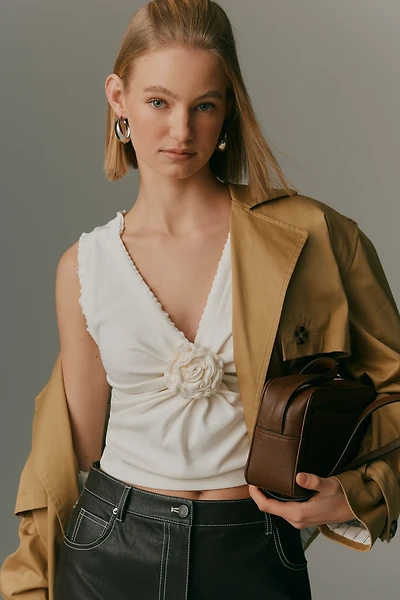 Maeve Rosette V-Neck Sleeveless Top