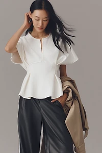 By Anthropologie Pleated Peplum Short-Sleeve Top