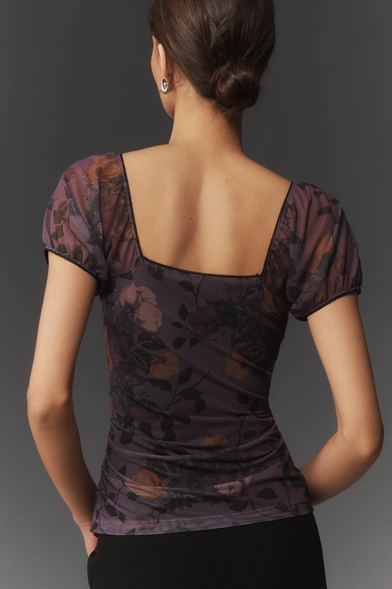 Maeve Puff-Sleeve Square-Neck Printed Top