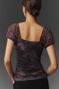 Maeve Puff-Sleeve Square-Neck Printed Top