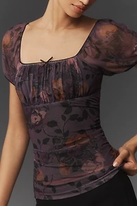 Maeve Puff-Sleeve Square-Neck Printed Top