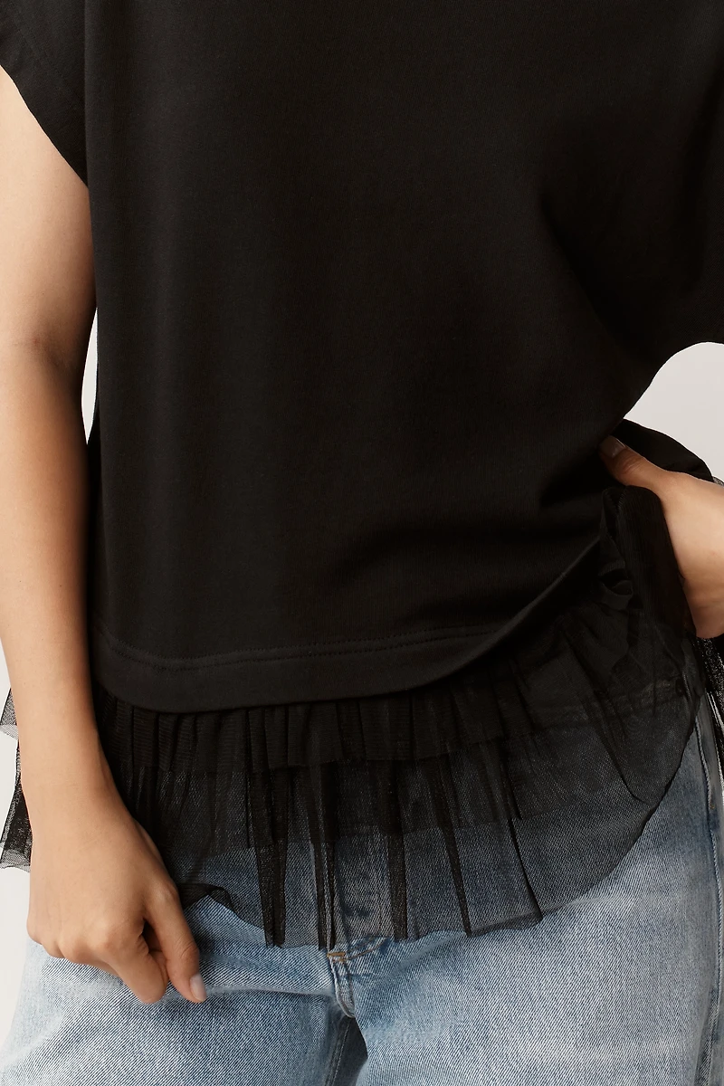 Maeve Short-Sleeve Ruffle-Trim Oversized Top