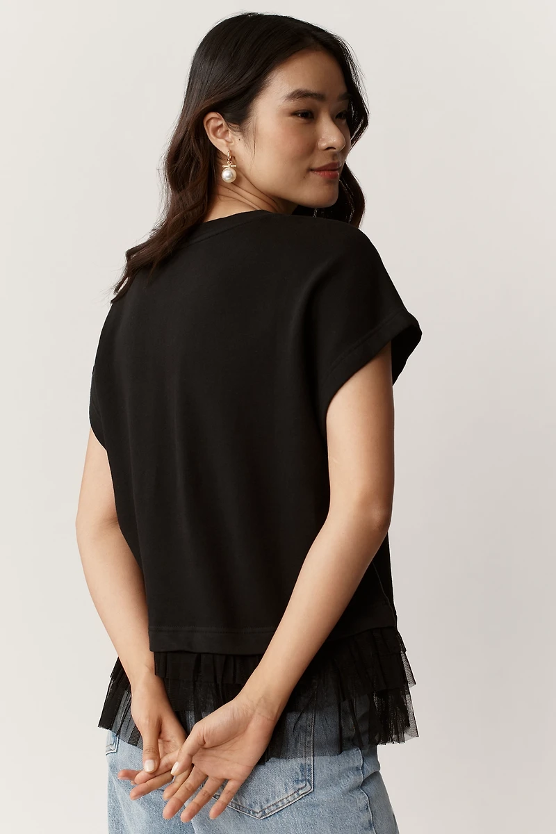 Maeve Short-Sleeve Ruffle-Trim Oversized Top