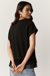 Maeve Short-Sleeve Ruffle-Trim Oversized Top
