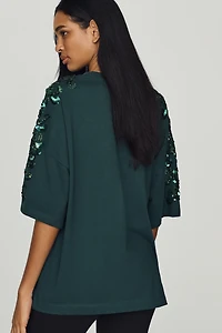 Essentiel Antwerp Kangoo Cotton Sequin-Sleeve Tee