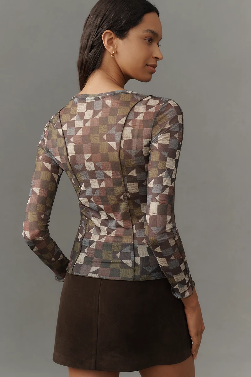 Scotch & Soda Printed Seamed Long-Sleeve Top