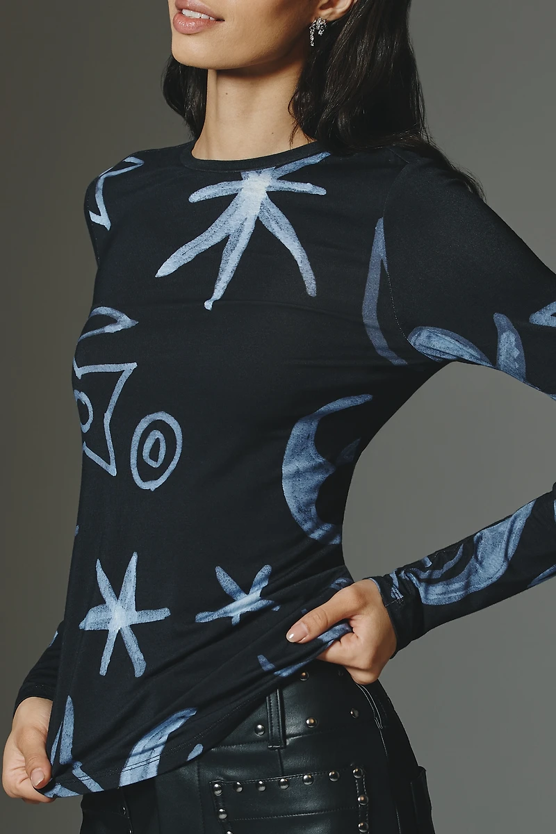 Scotch & Soda Floral Long-Sleeve Crew-Neck Top