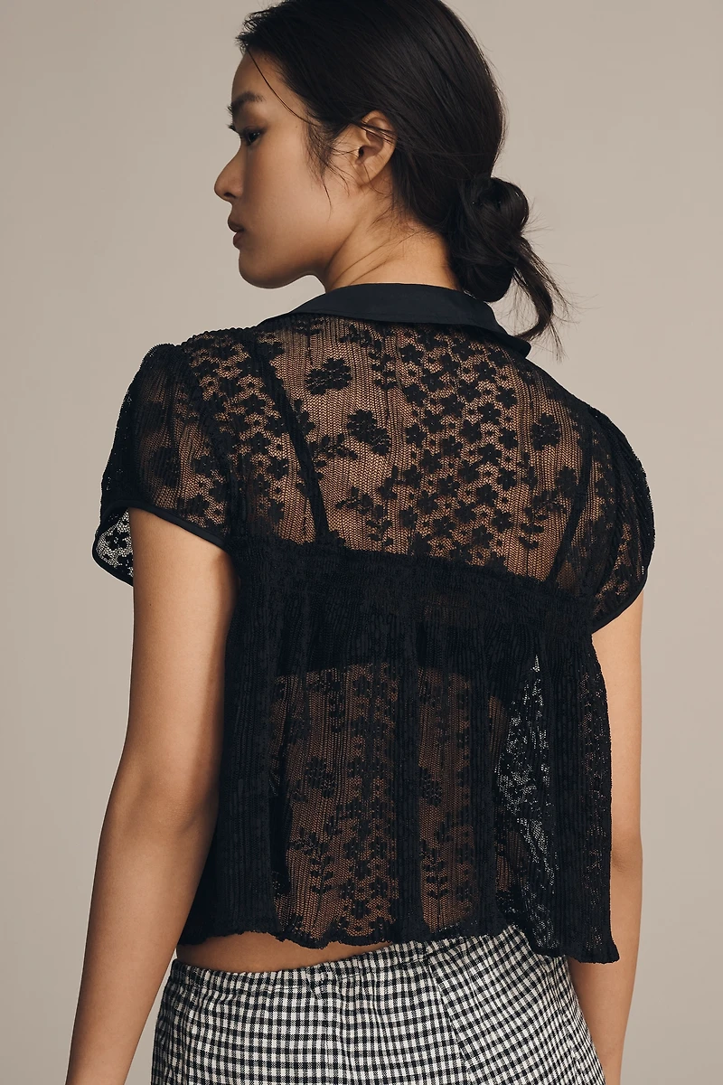 Maeve Short Sleeve Sheer Lace Babydoll Blouse