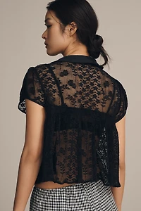 Maeve Short Sleeve Sheer Lace Babydoll Blouse