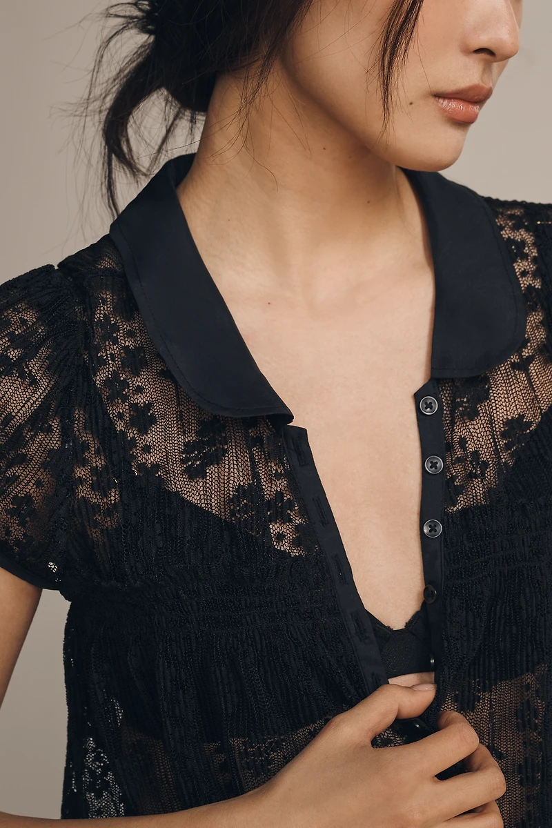 Maeve Short Sleeve Sheer Lace Babydoll Blouse