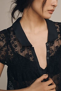 Maeve Short Sleeve Sheer Lace Babydoll Blouse