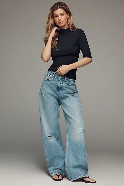 By Anthropologie Ruched Three-Quarter Sleeve Top