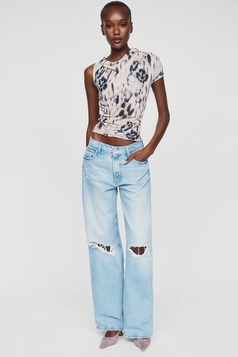 ESTHE Printed Gathered Sheer Top