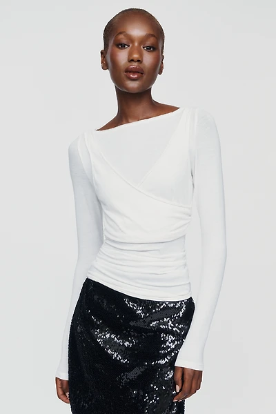 ESTHE Crossover Fitted Long-Sleeve Top