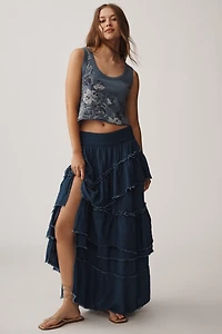 The Kacey Cotton-Slub Floral Crop Tank Top by Pilcro