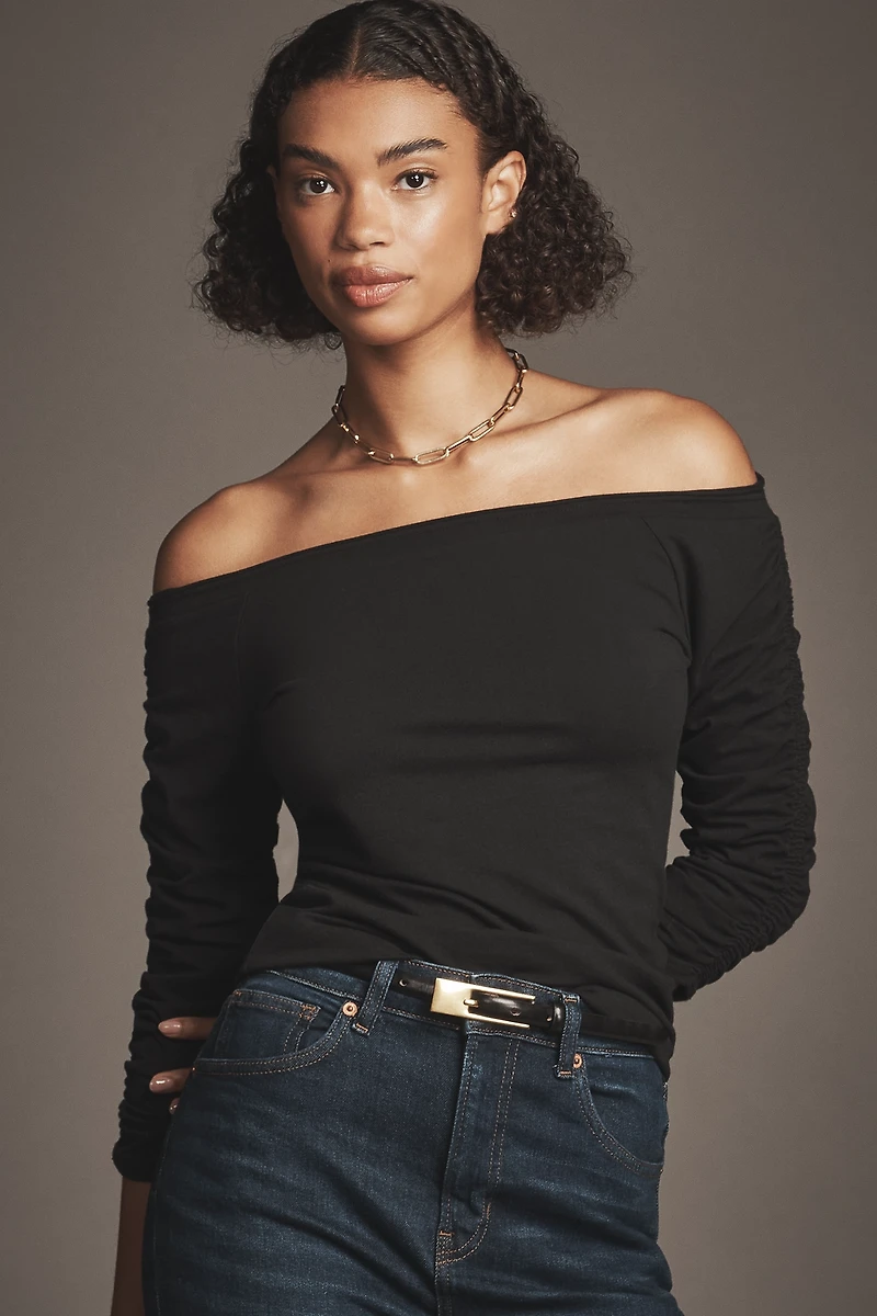 Pilcro Off-The-Shoulder Ruched-Sleeve Top
