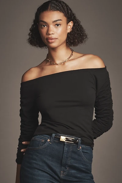 Pilcro Off-The-Shoulder Ruched-Sleeve Top