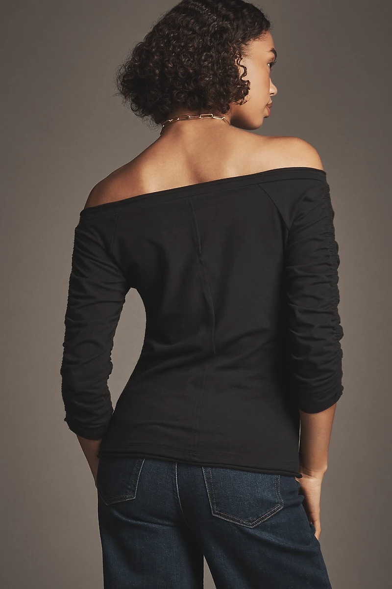 Pilcro Off-The-Shoulder Ruched-Sleeve Top