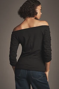 Pilcro Off-The-Shoulder Ruched-Sleeve Top