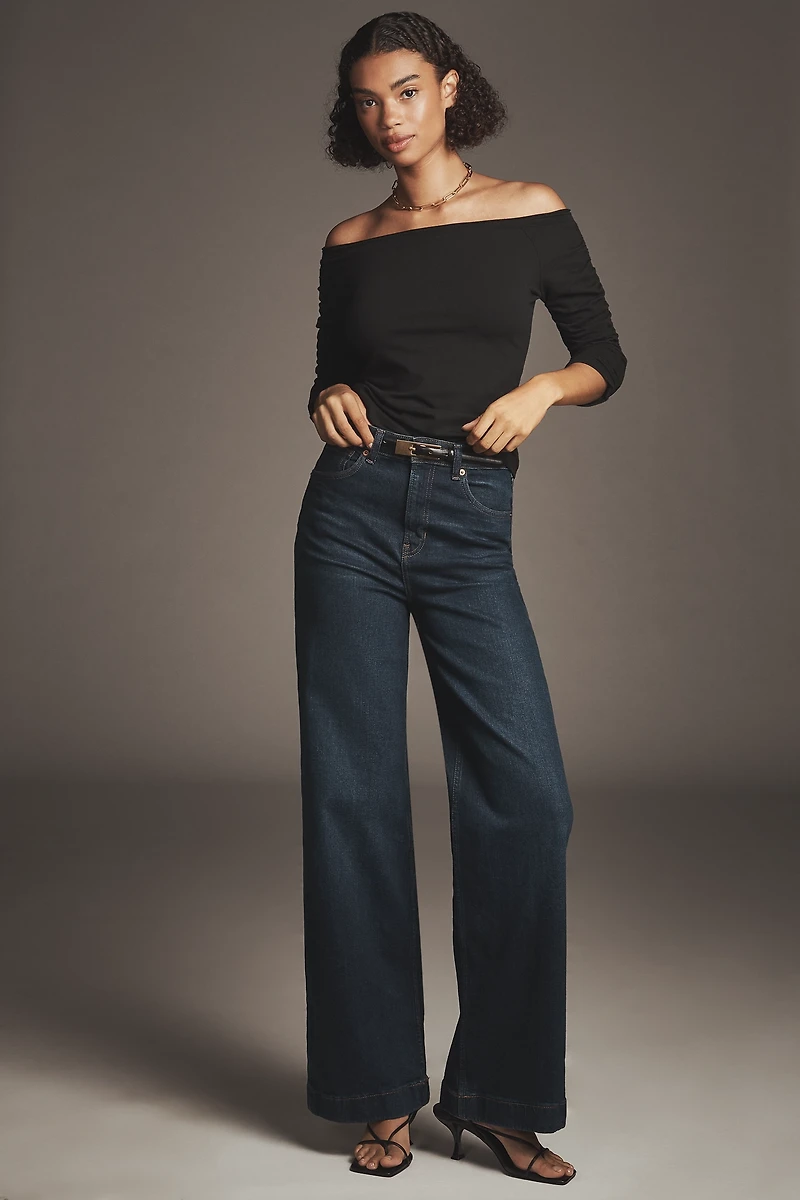 Pilcro Off-The-Shoulder Ruched-Sleeve Top