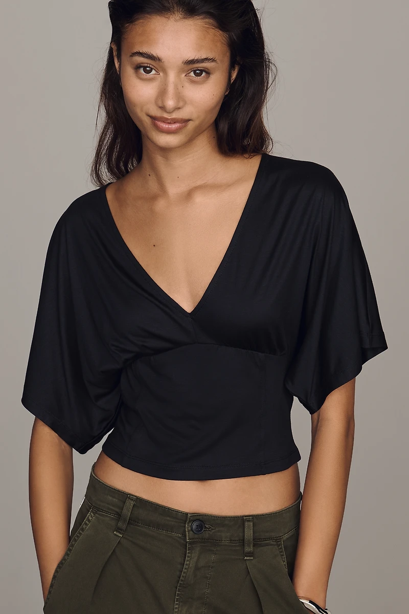 By Anthropologie Silken Flutter Sleeve Crop Top