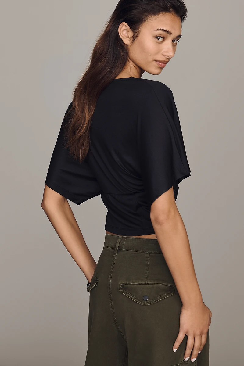 By Anthropologie Silken Flutter Sleeve Crop Top