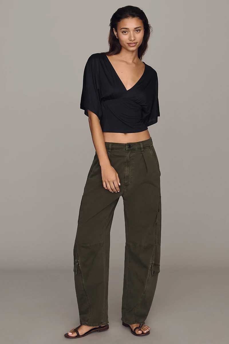 By Anthropologie Silken Flutter Sleeve Crop Top