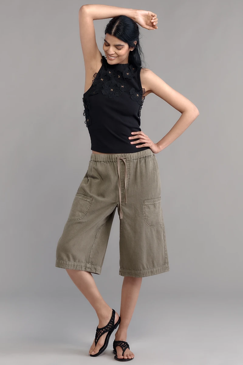 By Anthropologie Sleeveless 3D Floral Appliqué Top