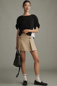 Maeve Woven & Knit Ruched-Sleeve Twofer Top