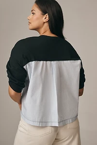 Maeve Woven & Knit Ruched-Sleeve Twofer Top
