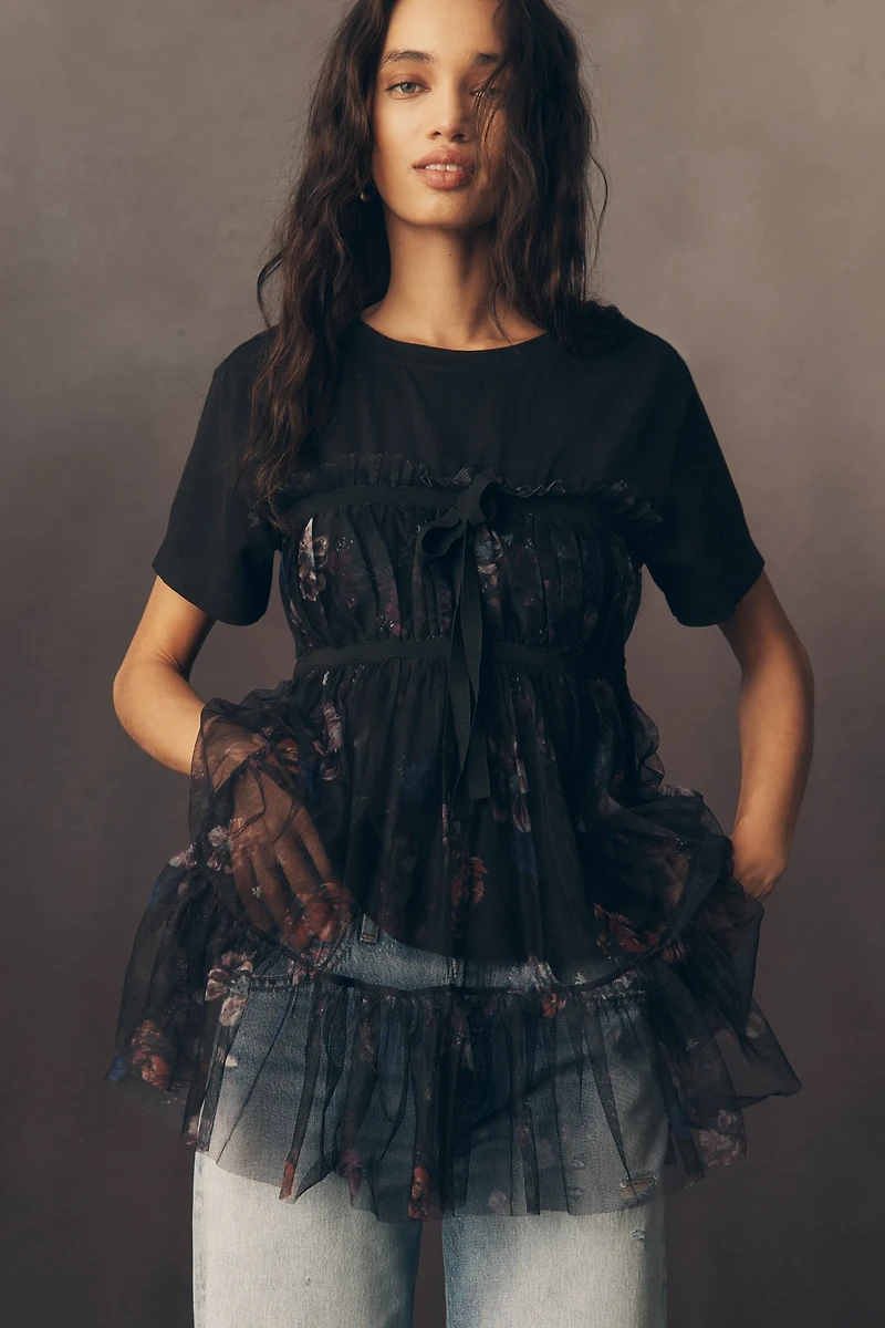 By Anthropologie Tiered Bow Tulle T-Shirt