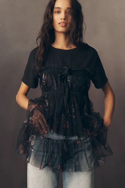 By Anthropologie Tiered Bow Tulle T-Shirt
