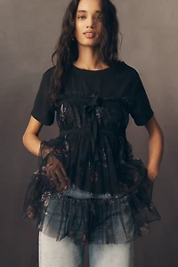By Anthropologie Tiered Bow Tulle T-Shirt