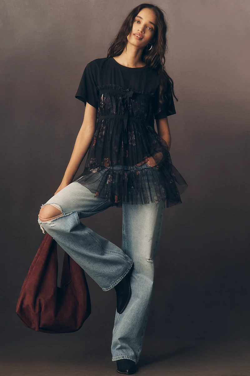 By Anthropologie Tiered Bow Tulle T-Shirt