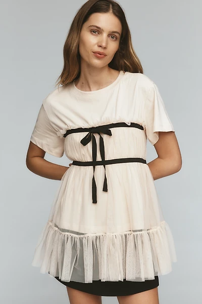 By Anthropologie Tiered Bow Tulle T-Shirt