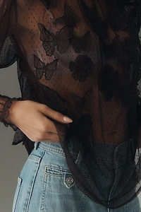By Anthropologie 3D Butterfly Sheer Blouse