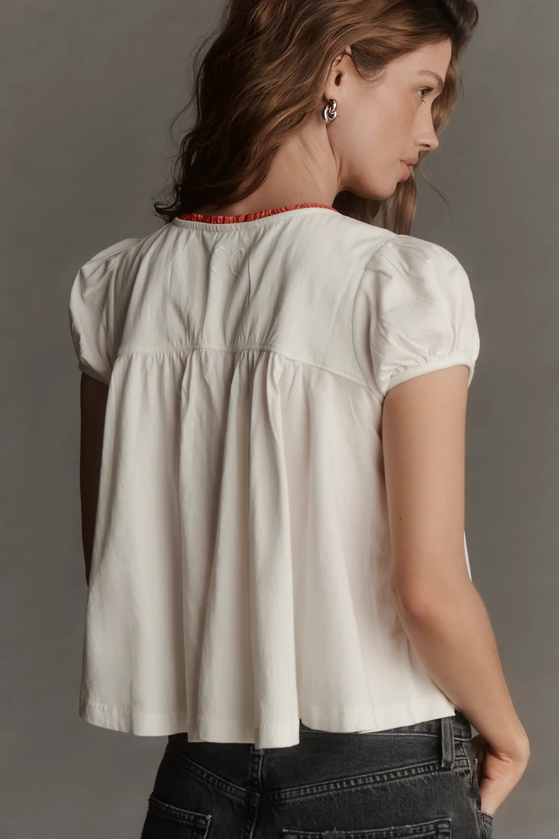 Maeve Embroidered Heart Short-Sleeve Swing Top