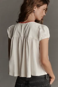 Maeve Embroidered Heart Short-Sleeve Swing Top