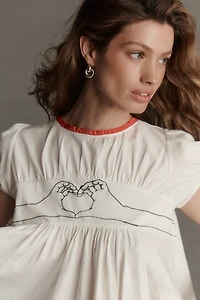 Maeve Embroidered Heart Short-Sleeve Swing Top