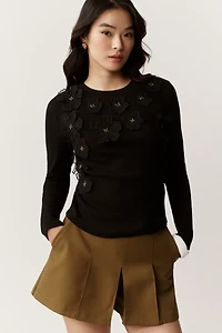 By Anthropologie 3D Floral Crew-Neck Sweater